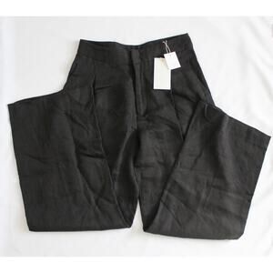 Zara Black Linen Wide Leg Pleated Trousers Size M NWT High Waist $119